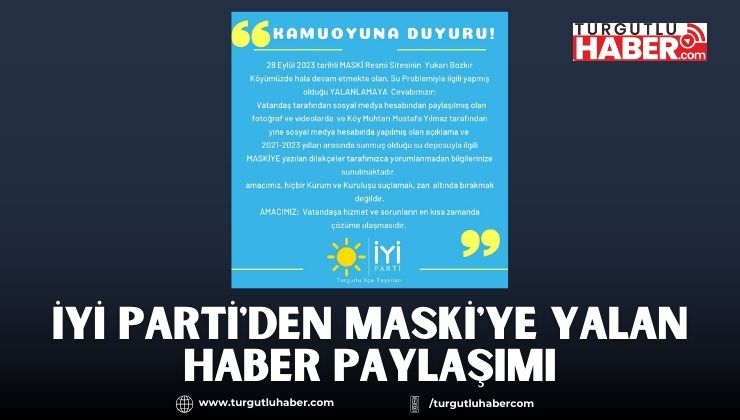 İYİ Parti'den MASKİ'ye YALAN HABER PAYLAŞIMI