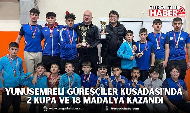 YUNUSEMRELİ GÜREŞÇİLER KUŞADASI'NDA 2 KUPA VE 18 MADALYA KAZANDI