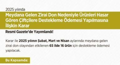 Zirai don zarar gören çiftçilere destekleme ödemesi Resmi Gazete’de yayımlandı
