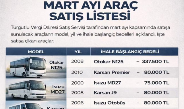 Turgutlu Vergi Dairesi Satış Servisi Mart Ayı Araç Satışı