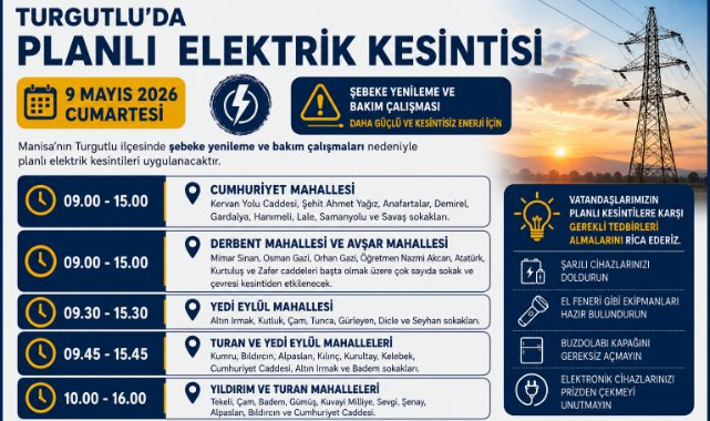 Turgutlu'da 9 Mayıs'ta Elektrik Kesintisi Yapılacak